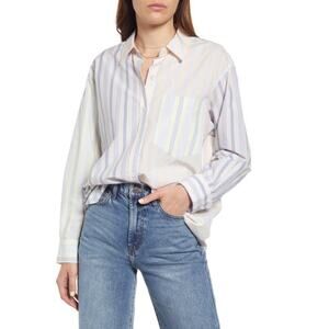 NWT RAILS Arlo Pastel Stripe Long Sleeve Button-Front Shirt Citrus Mix Stripe S